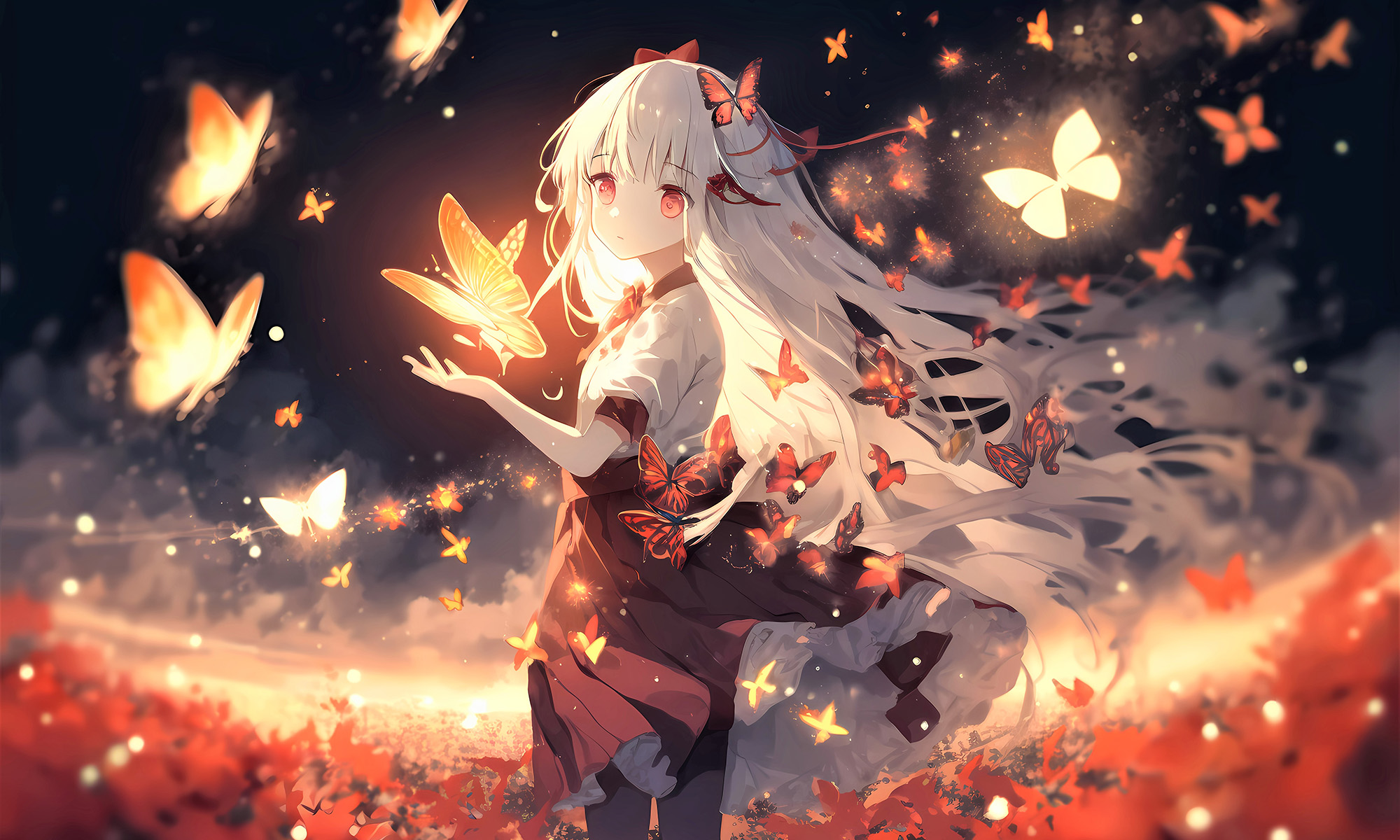Red Butterfly Girl Background